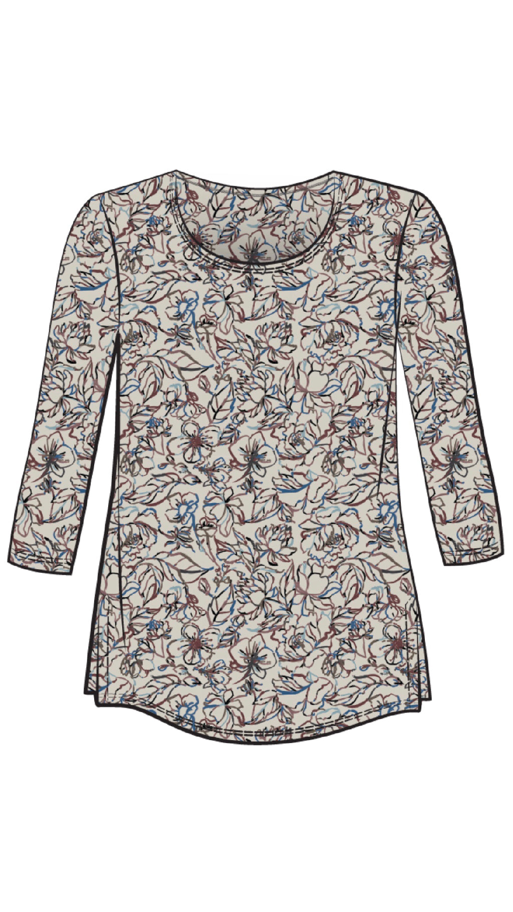 Go to Classic T Relax, 3/4 Sleeves-Print Painted Blooms