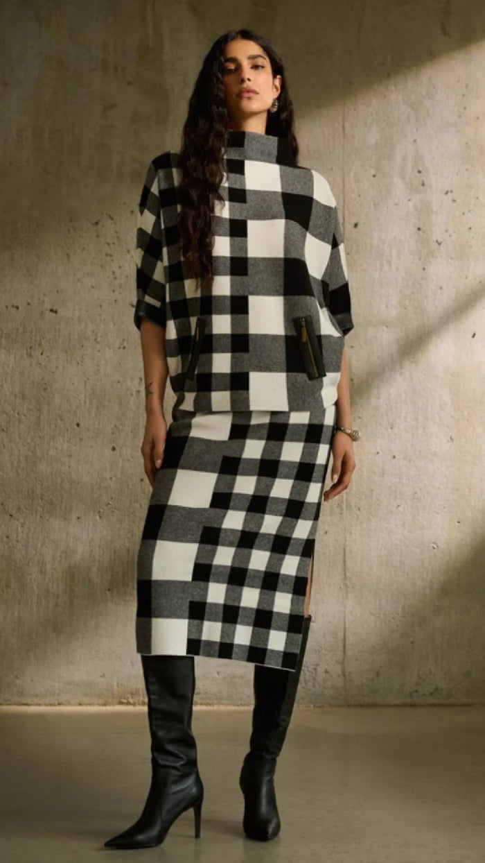 Joseph Ribkoff Plaid Jacquard Knit Skirt (Sale)