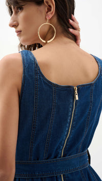 Joseph Ribkoff Denim Fit And Flare Midi Dress With Belt