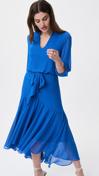 Solid Chiffon Flounced Midi Dress