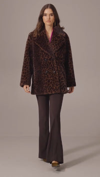 Joseph Ribkoff Faux Fur Leopard Print Double-Breasted Coat