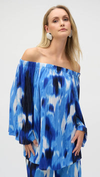 Joseph Ribkoff Pleated Novelty Print Off-Shoulder Top (Sale)