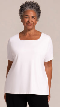 Soft Square Neck Top, Short Sleeves