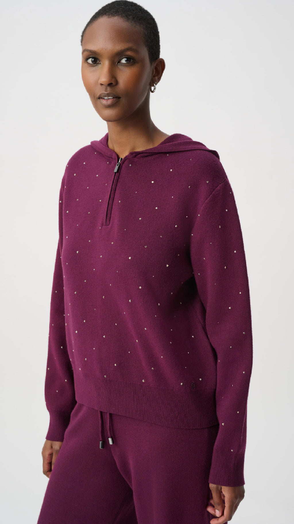 Joseph Ribkoff Embellished Hooded Pullover Sweater And Drawstring Sweater Pant
