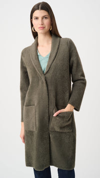 Joseph Ribkoff Feather Yarn Coat With Detachable Faux Fur Collar