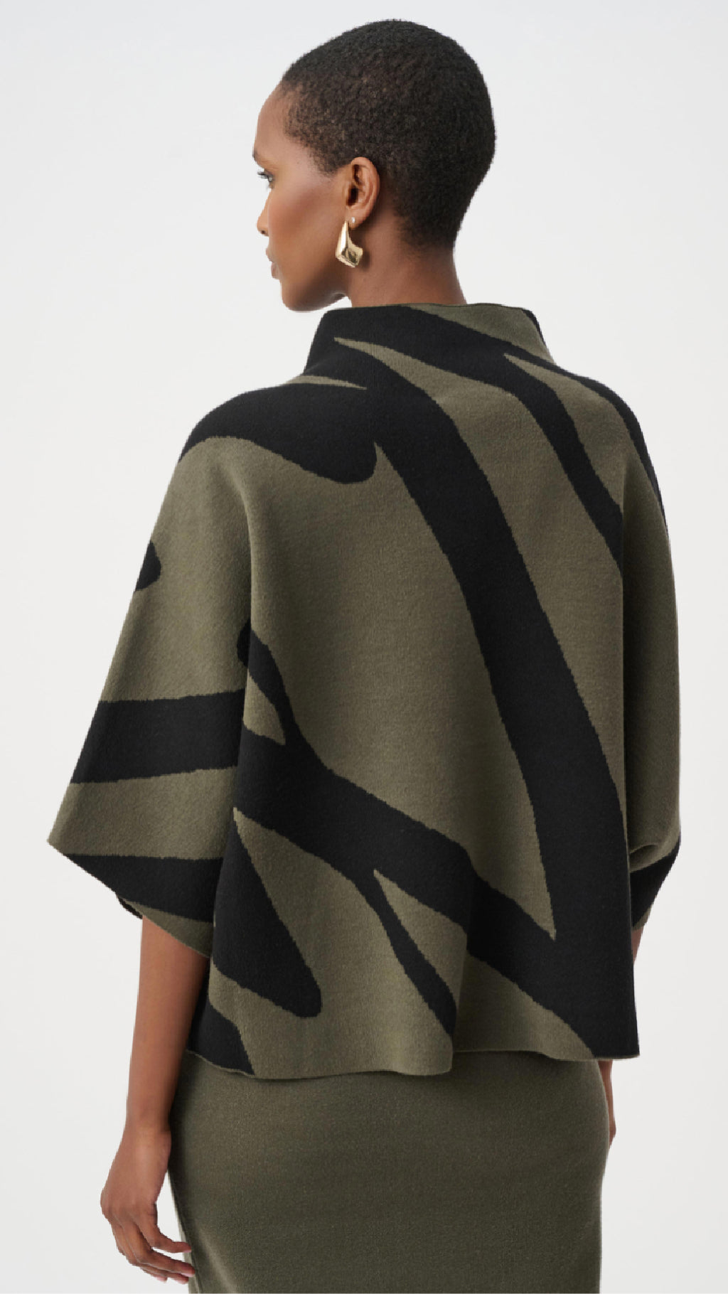 Joseph Ribkoff Abstract Jacquard Funnel-Neck Boxy Sweater