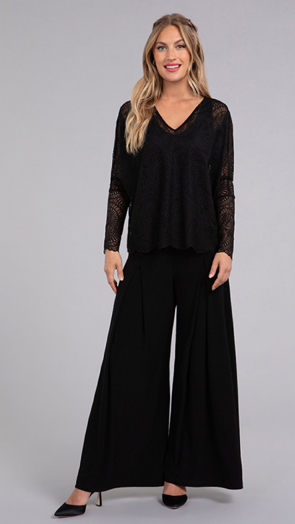 Lace Reversible Cinch Top, Long Sleeve