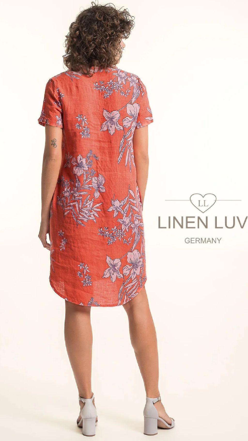 LINEN LUV Linen Dress Short With PinTuck-Print