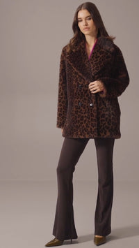 Joseph Ribkoff Faux Fur Leopard Print Double-Breasted Coat