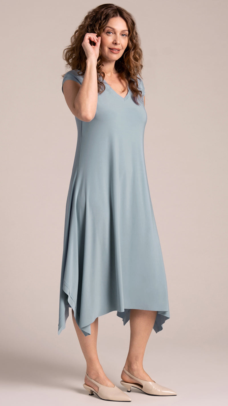 Splice V-Neck Dress, Cap Sleeve