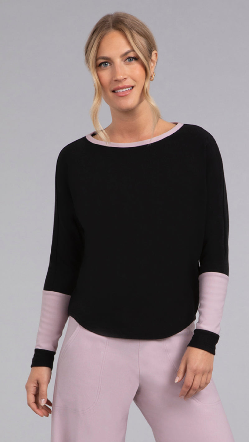 Bamboo Fleece Colour Block Cinch Top, Long Sleeve