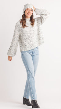 Papillon Speckled Rib Knit Mock Neck Sweater