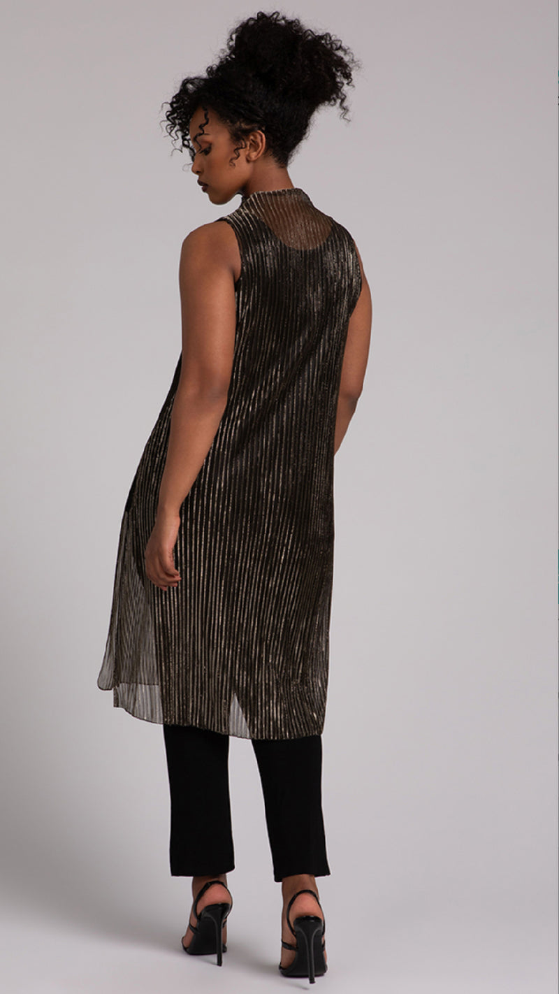 Funnel Neck Slit Over Under, Pleated Mesh (Sale)