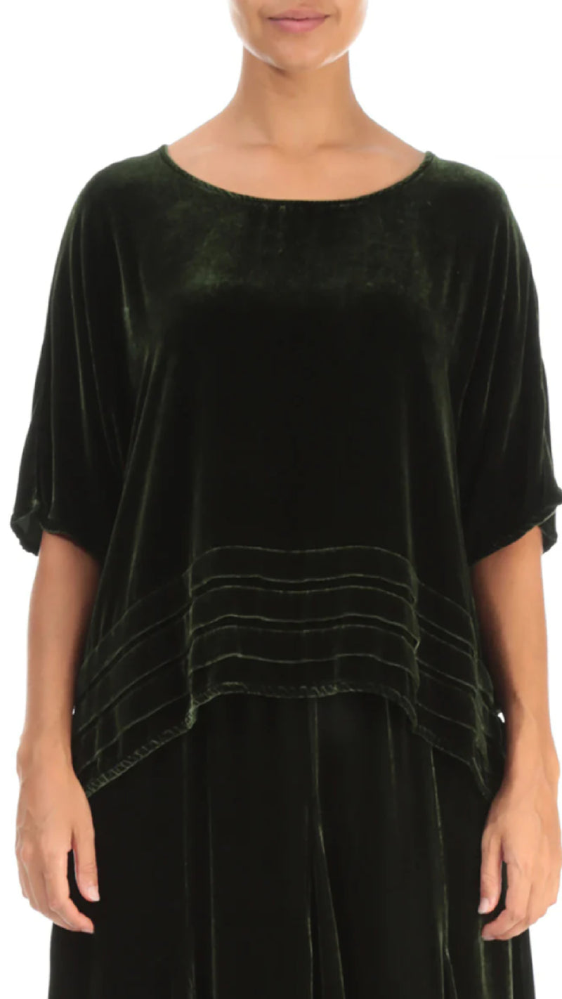 Loose Tiered Lines Sage Green Silk Velvet Blouse