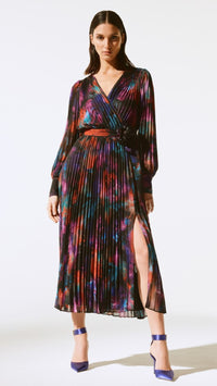 Joseph Ribkoff Floral Print Chiffon Pleated Midi Dress (Sale)
