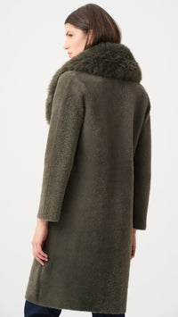Joseph Ribkoff Feather Yarn Coat With Detachable Faux Fur Collar