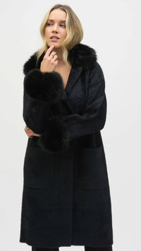 Joseph Ribkoff Feather Yarn and Faux Fur Sweater Coat (selected color on sale)