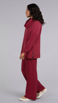 Bamboo Fleece Cowl Neck Pleat Sleeve top, Long Sleeve