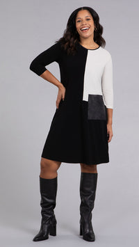 Colour Blocked Patch Pocket Dress, 3/4 Sleeve