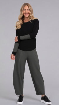 Bamboo Fleece Colour Block Cinch Top, Long Sleeve
