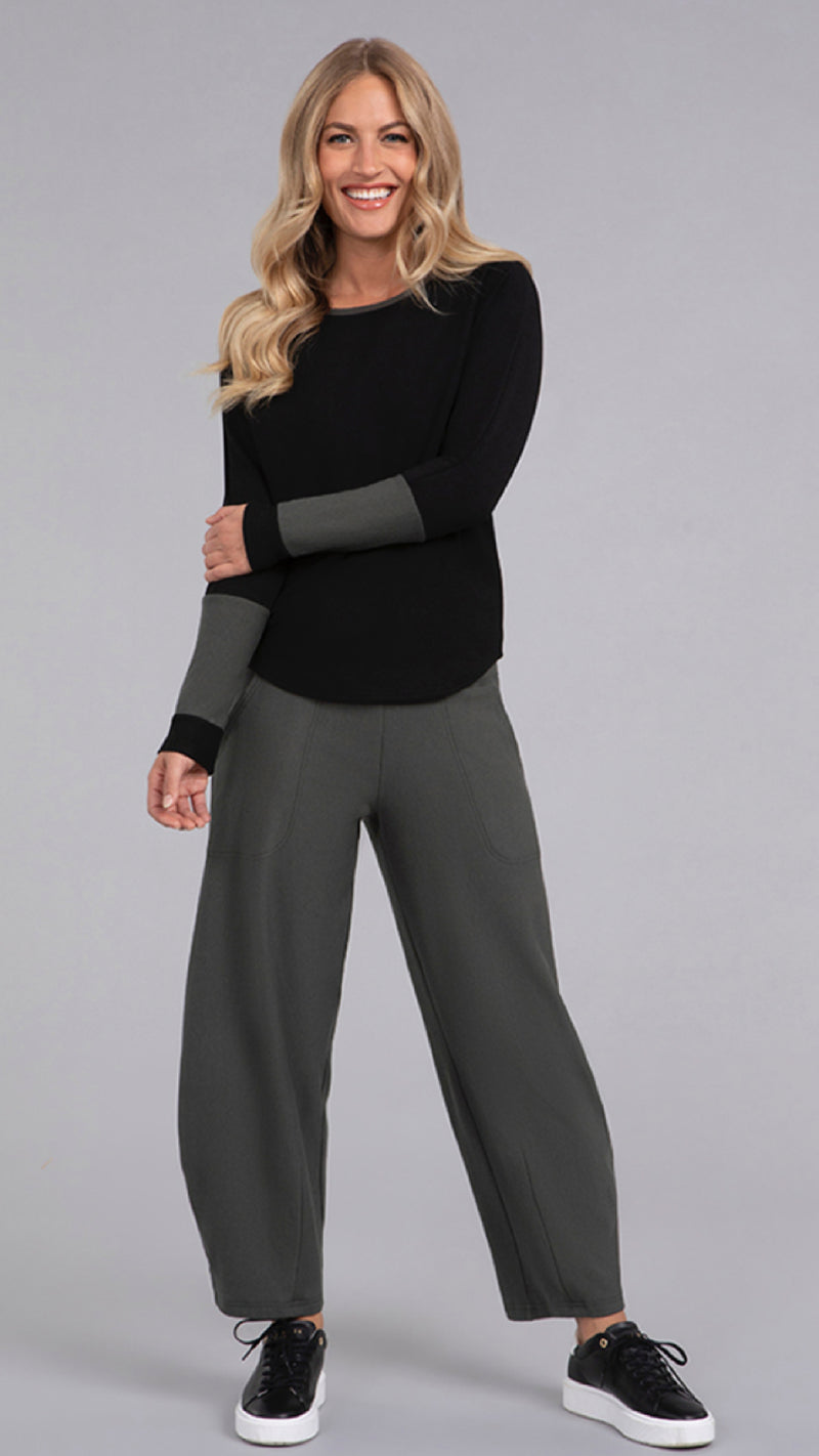 Bamboo Fleece Colour Block Cinch Top, Long Sleeve