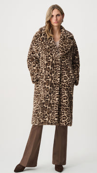 Joseph Ribkoff Faux Fur Leopard Print Straight Coat