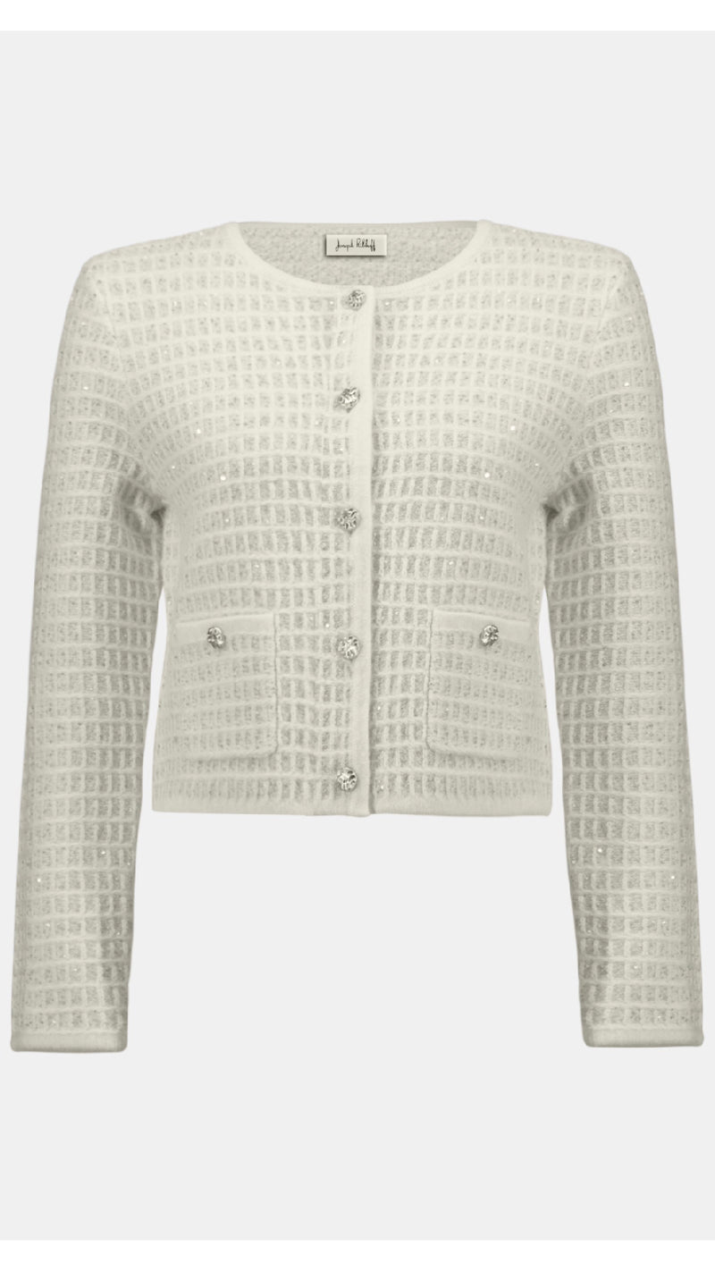 Joseph Ribkoff Sequined Sweater Knit Cardigan with Gold Buttons