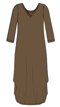V-Neck Narrow Lantern Dress, 3/4 Sleeve (Con’t…)