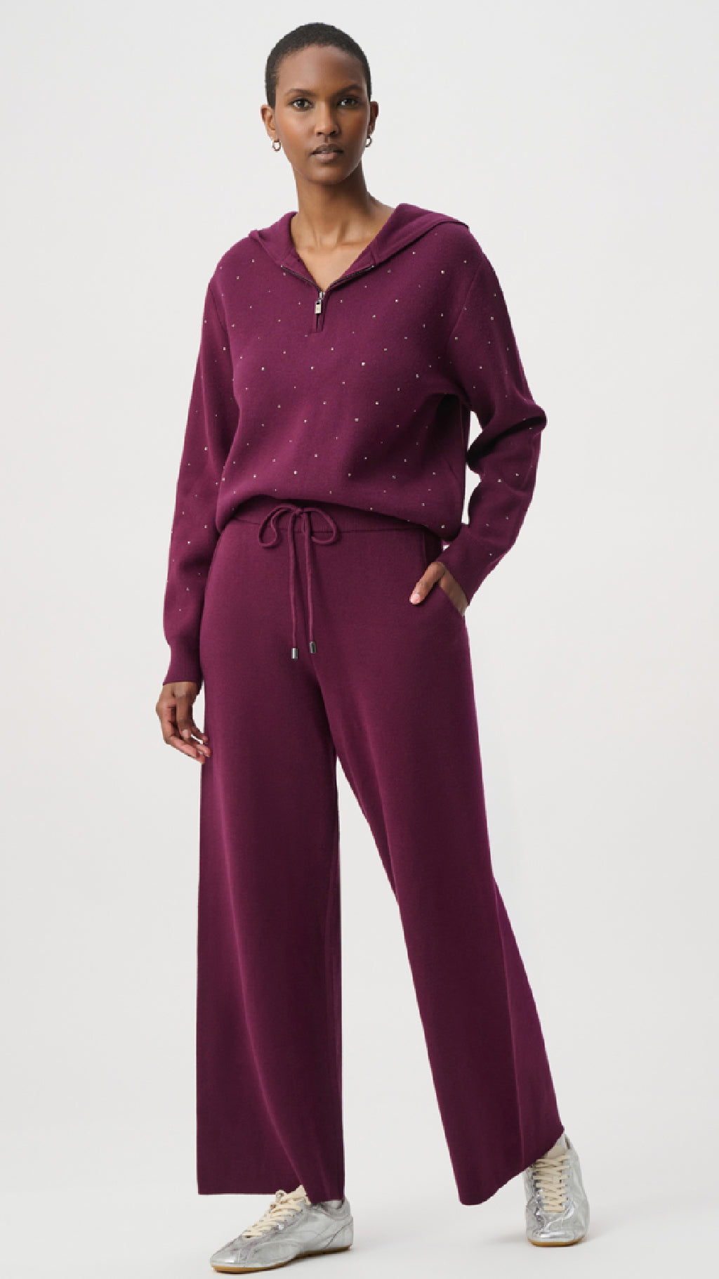Joseph Ribkoff Embellished Hooded Pullover Sweater And Drawstring Sweater Pant
