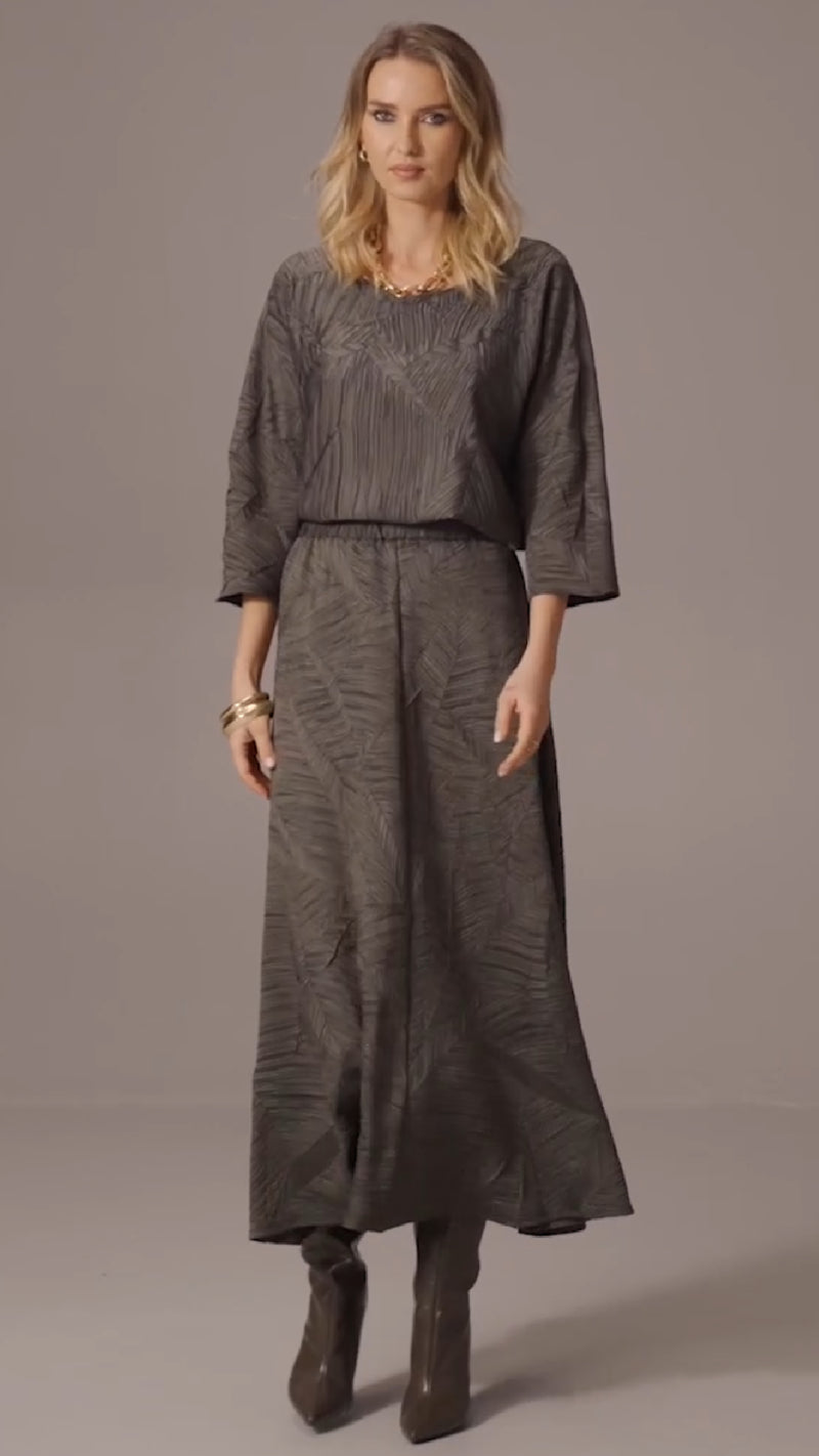 Joseph Ribkoff Pleated Satin Long Flared Skirt