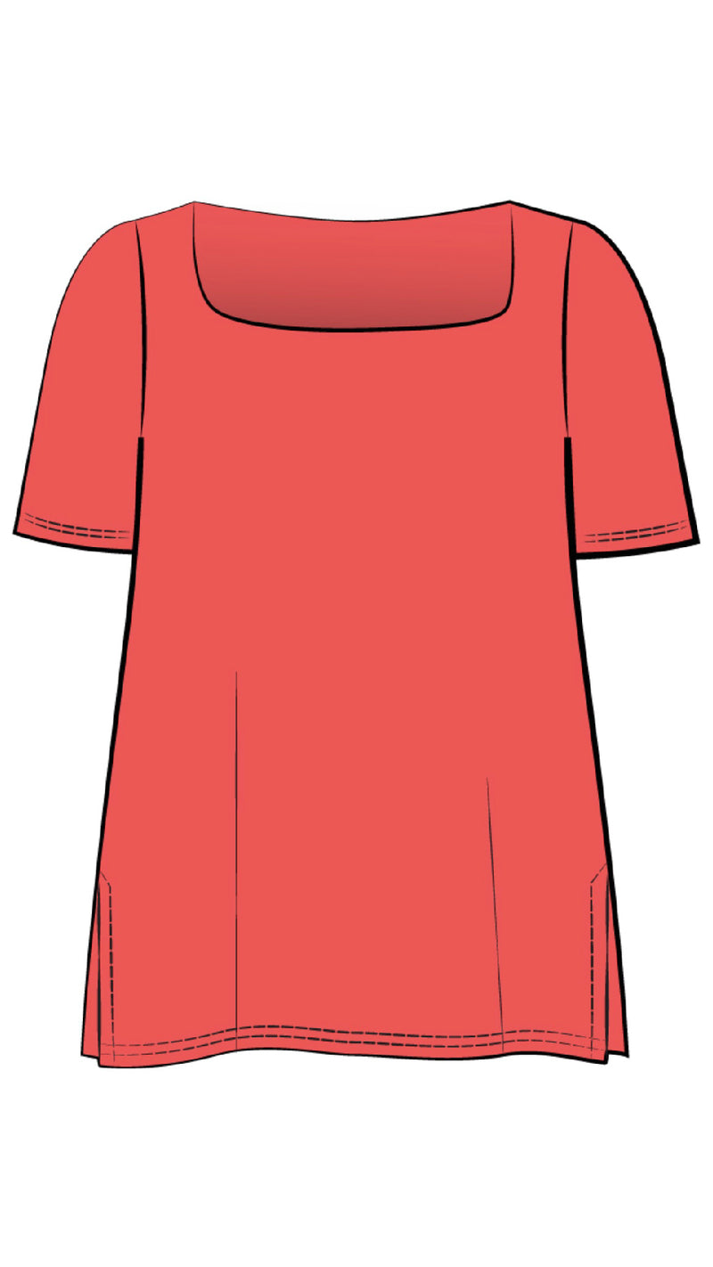 Soft Square Neck Top, Short Sleeves