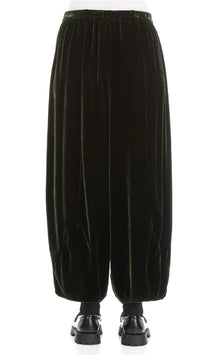 Loose Dark Sage Silk Velvet Trouser