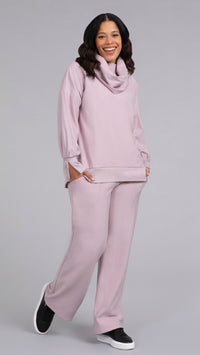 Bamboo Fleece Cowl Neck Pleat Sleeve top, Long Sleeve