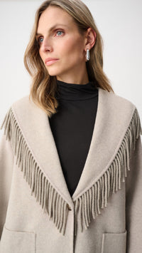 Joseph Ribkoff Wool Blend Shawl Collar Fringed Coat