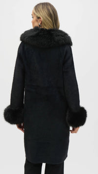 Joseph Ribkoff Feather Yarn and Faux Fur Sweater Coat (selected color on sale)