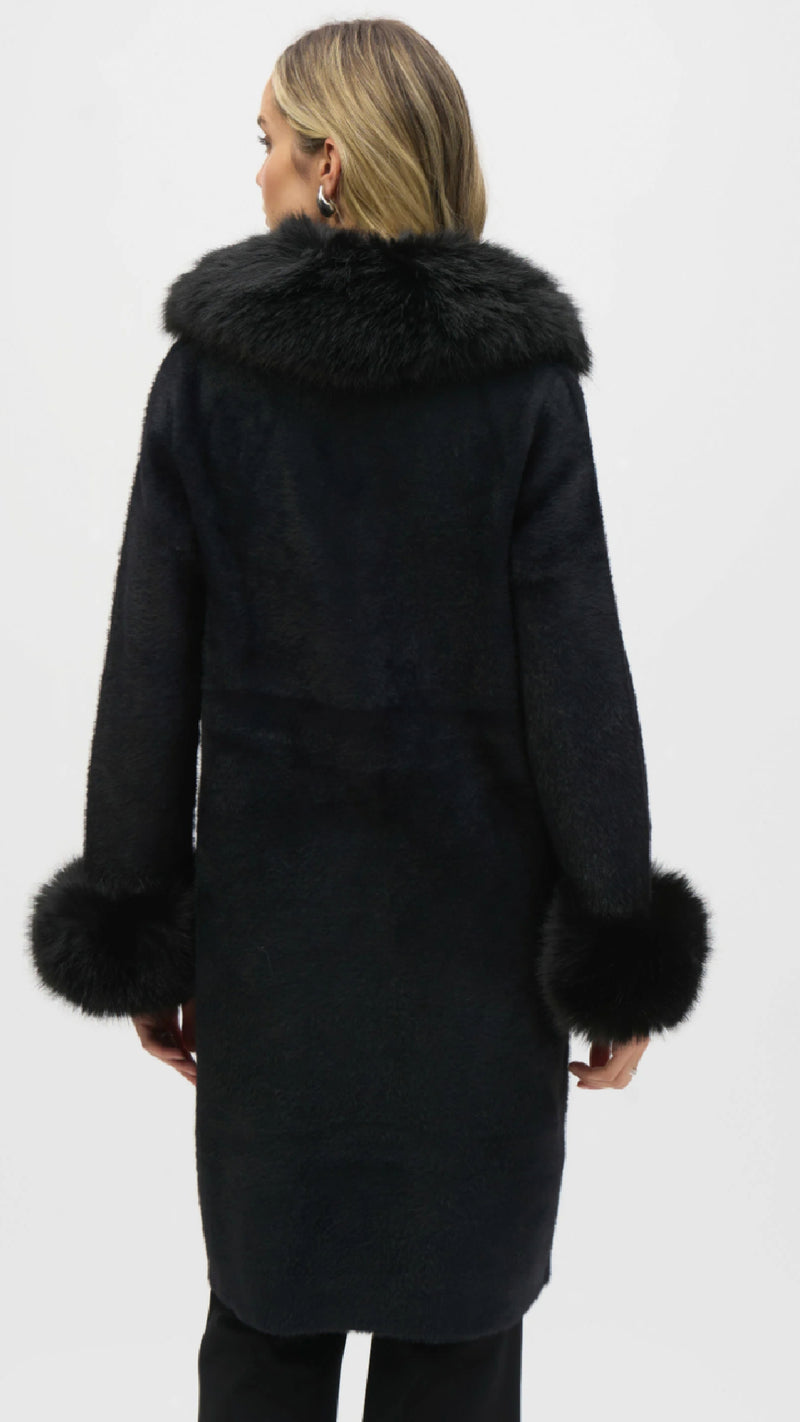 Joseph Ribkoff Feather Yarn and Faux Fur Sweater Coat (selected color on sale)