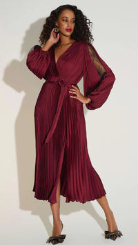 Joseph Ribkoff Signature Pleated Satin Fit & Flare Dress