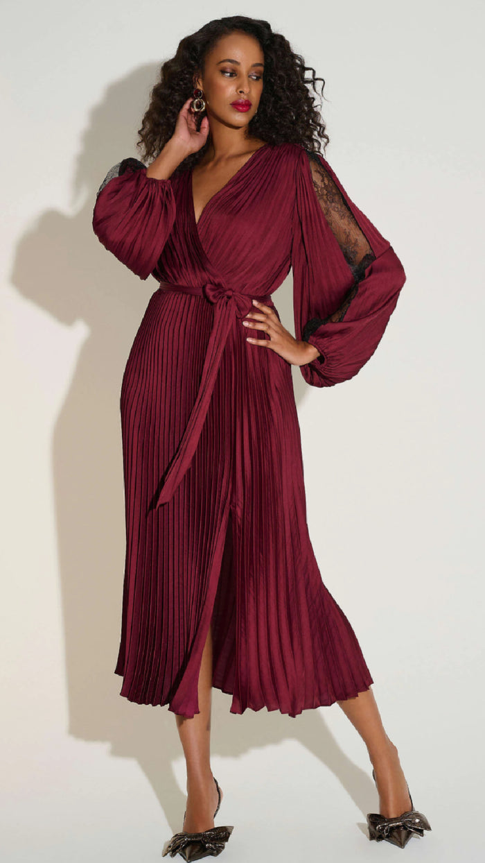 Joseph Ribkoff Signature Pleated Satin Fit & Flare Dress