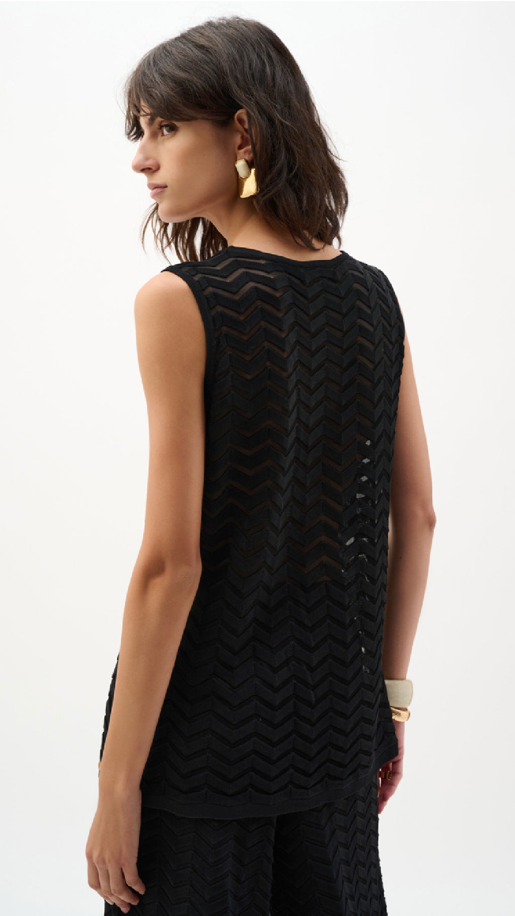 Joseph Ribkoff Viscose Jacquard Knit Chevron Stitch Relaxed Tunic Top and Culotte Pants