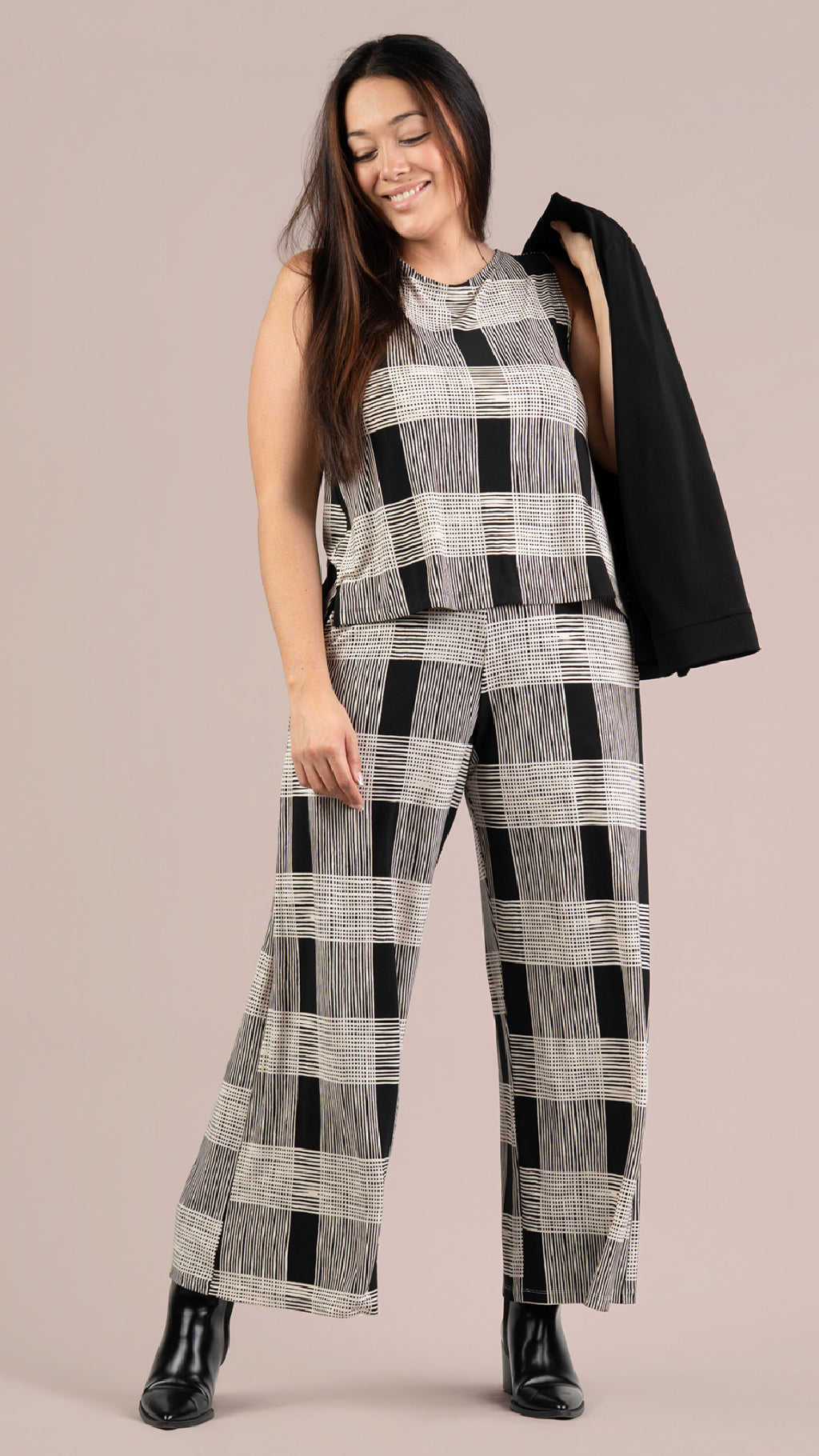Wide Leg Trouser-Cashew Plaid