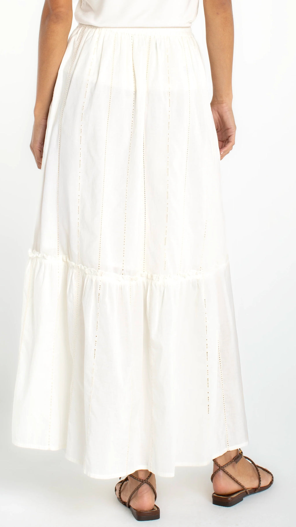 Tiered Maxi Skirt With Stripe Embroidery And Matching Top