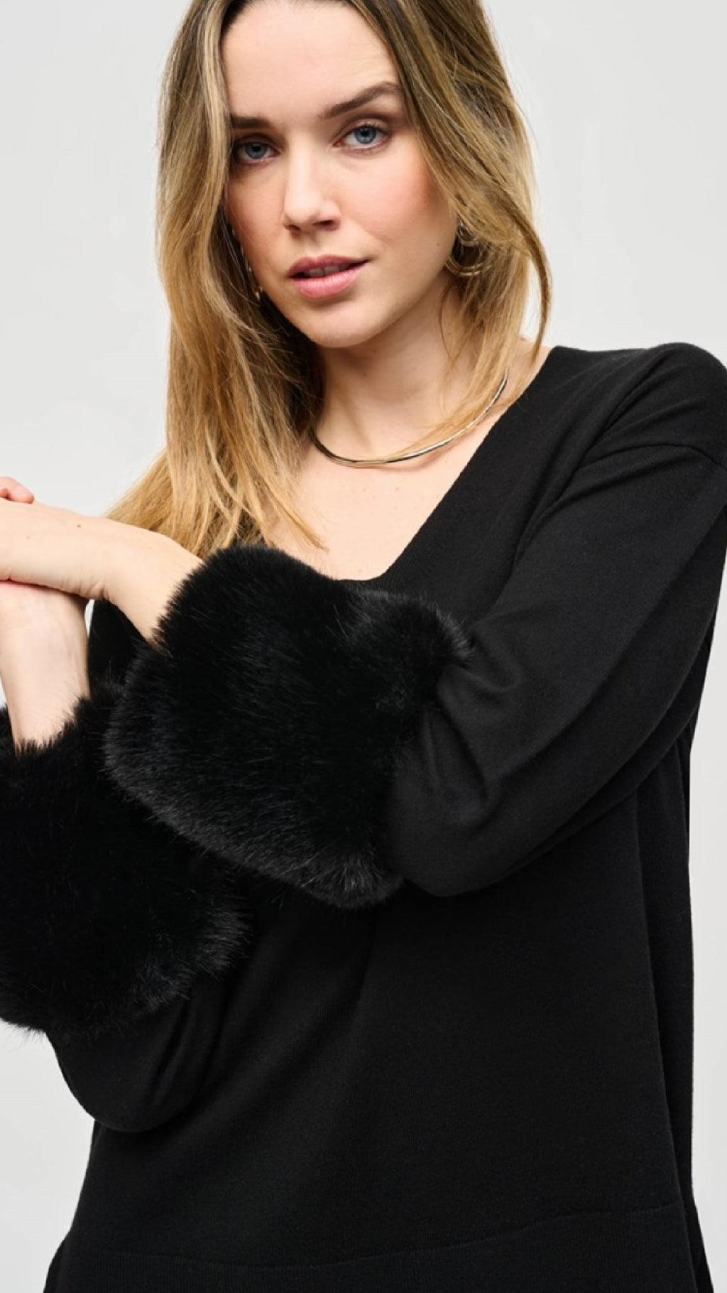 Joseph Ribkoff Sweater Knit Tunic with Faux Fur Cuffs (Sale)