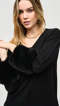 Joseph Ribkoff Sweater Knit Tunic with Faux Fur Cuffs (Sale)