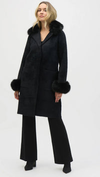Joseph Ribkoff Feather Yarn and Faux Fur Sweater Coat (selected color on sale)