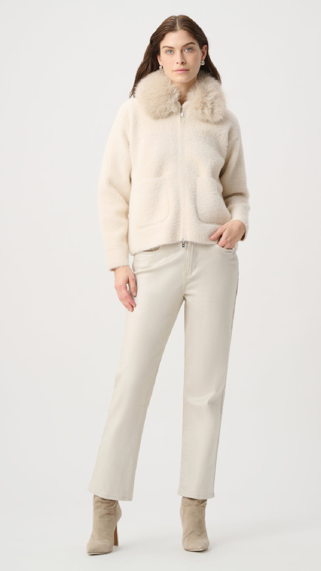 Joseph Ribkoff Detachable Faux Fur Collar Jacket