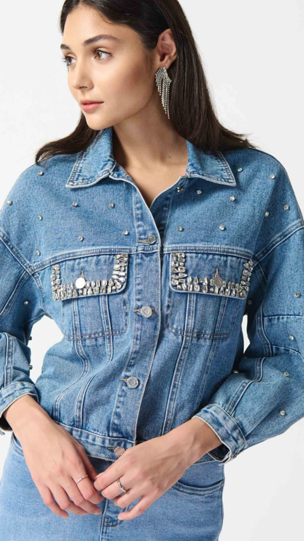 Embellished Denim Boxy Jacket