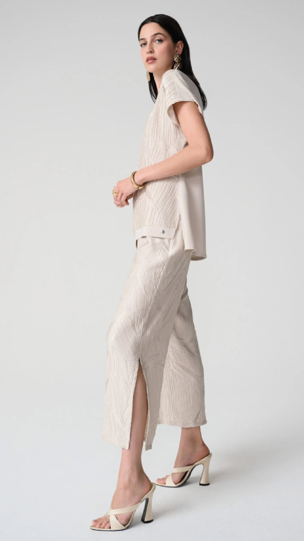 Joseph Ribkoff Pleated Satin Boxy Top and Pull-On Culotte Pants