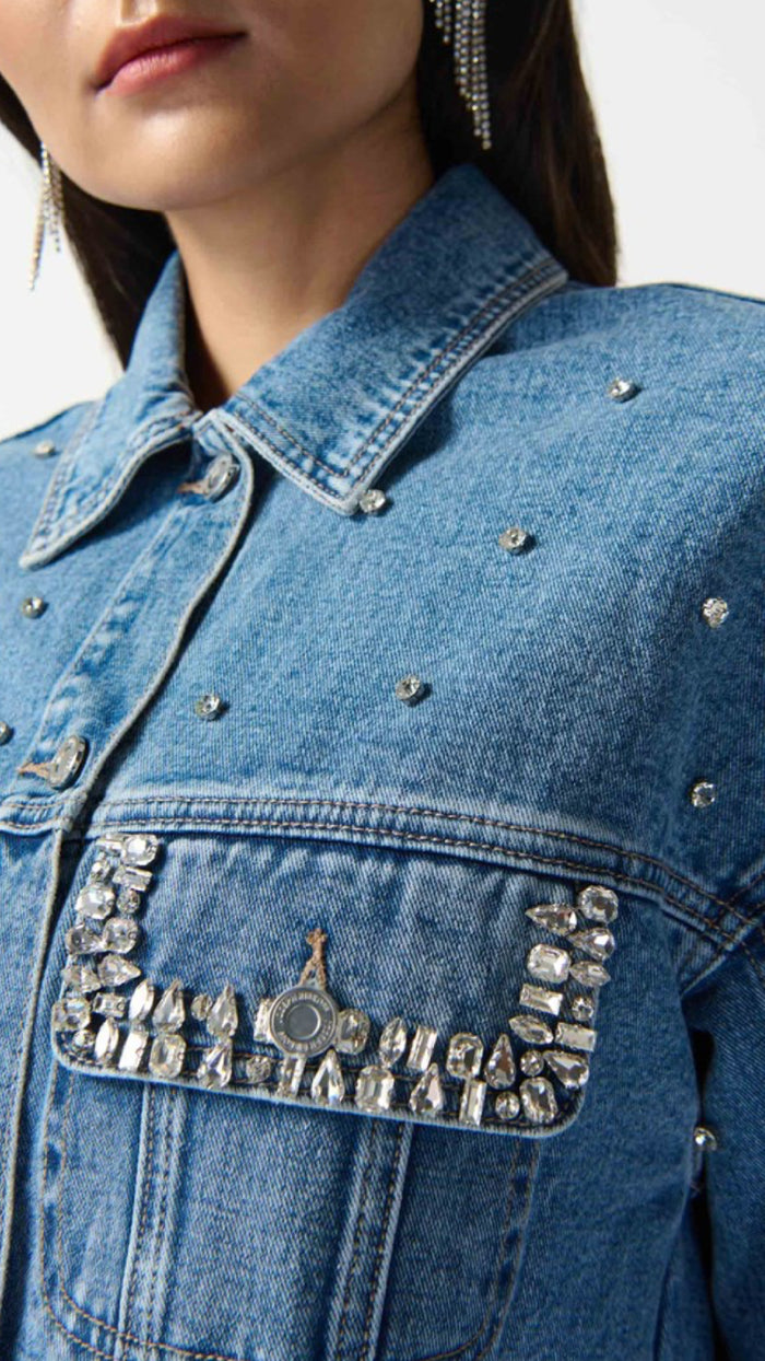 Embellished Denim Boxy Jacket