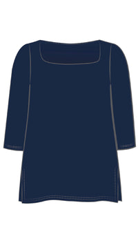 Soft Square Neck Top, 3/4 Sleeve