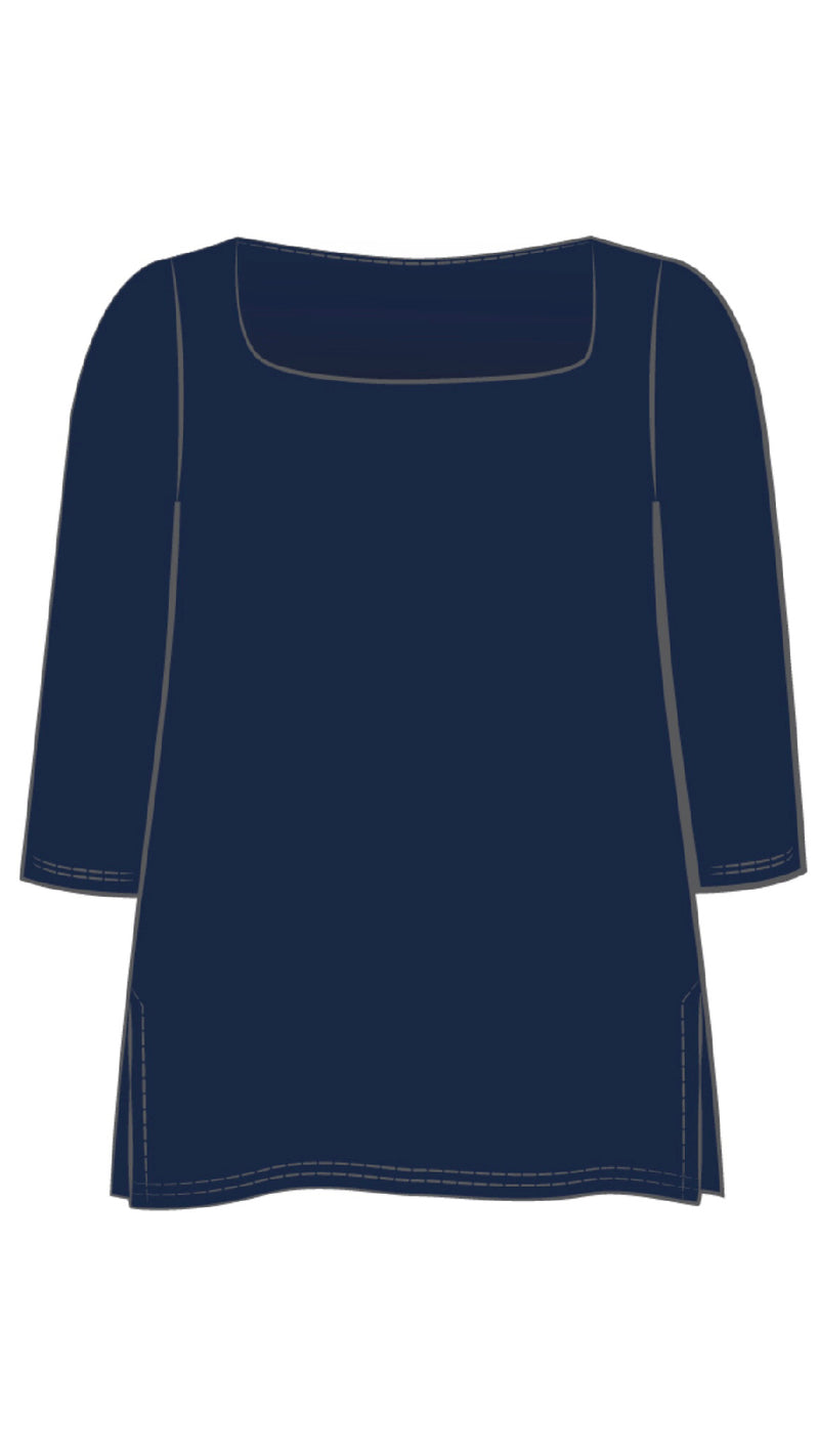 Soft Square Neck Top, 3/4 Sleeve